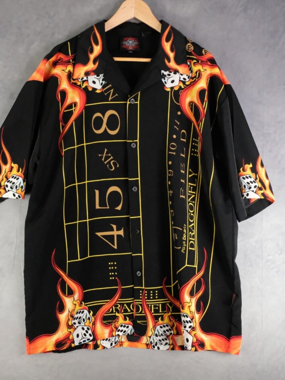 Dragonfly Roadhouse Shirt Mens Xxl 2Xl Black Button Up Y2K Flames Gambling Mall